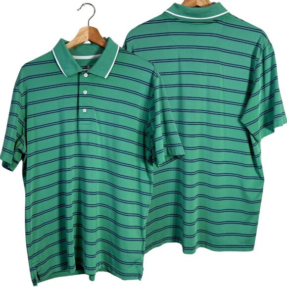 Brooks Brothers Performance Series Striped Polo Shirt Men's Large Green Golf - Picture 1 of 10